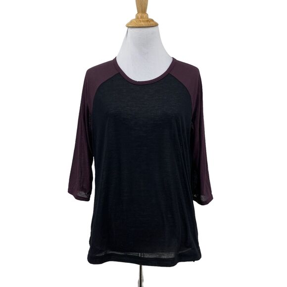 Sweaty Betty Top Womens S Small Purple/Black Semi Sheer Crew Neck 3/4 Sleeves - Picture 1 of 12